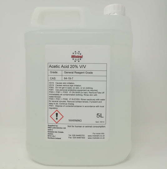 Acetic Acid 20% v/v - Ethanoic acid - Concentrated White Vinegar