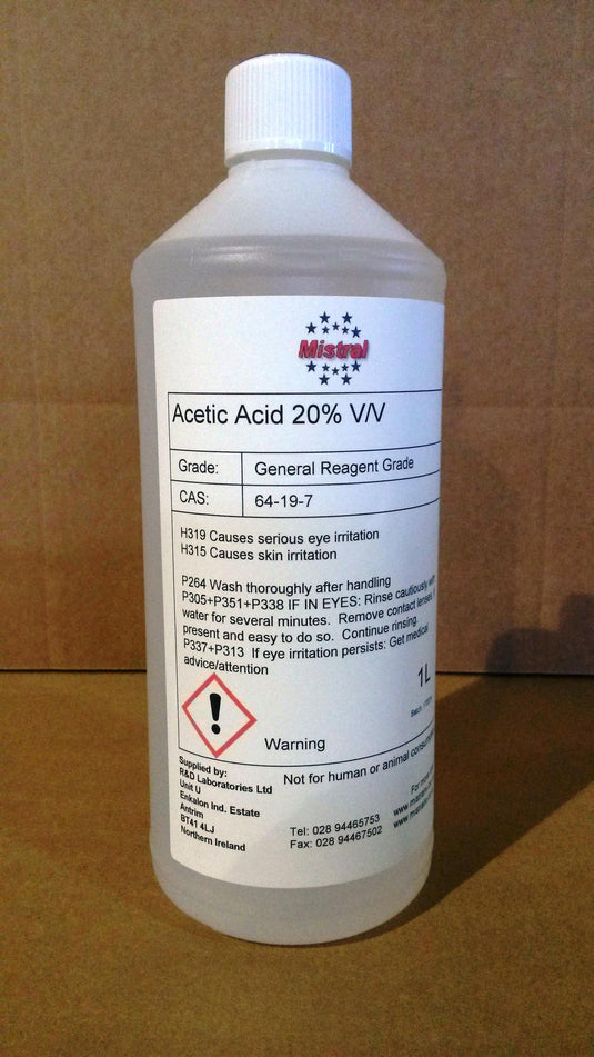 Acetic Acid 20% v/v - Ethanoic acid - White Vinegar